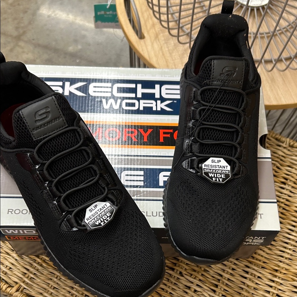 Skechers Black Slip-Resistant Wide Fit Athletic Work Sneakers